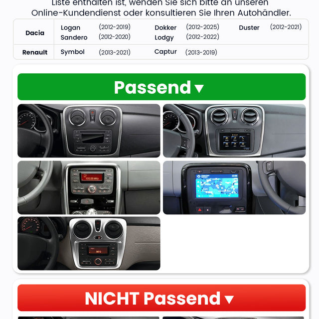 Car Stereo with Apple CarPlay & Android Auto for 2012-2021 Dacia (Model: CF7730-BQ20-DACIA)