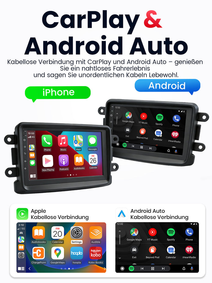 Car Stereo with Apple CarPlay & Android Auto for 2012-2021 Dacia (Model: CF7730-BQ20-DACIA)