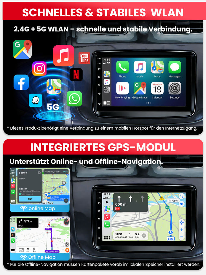 Car Stereo with Apple CarPlay & Android Auto for 2012-2021 Dacia (Model: CF7730-BQ20-DACIA)