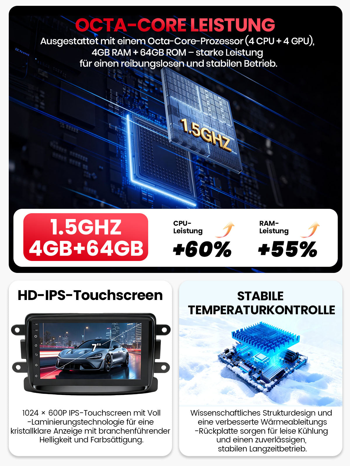 Car Stereo with Apple CarPlay & Android Auto for 2012-2021 Dacia (Model: CF7730-BQ20-DACIA)