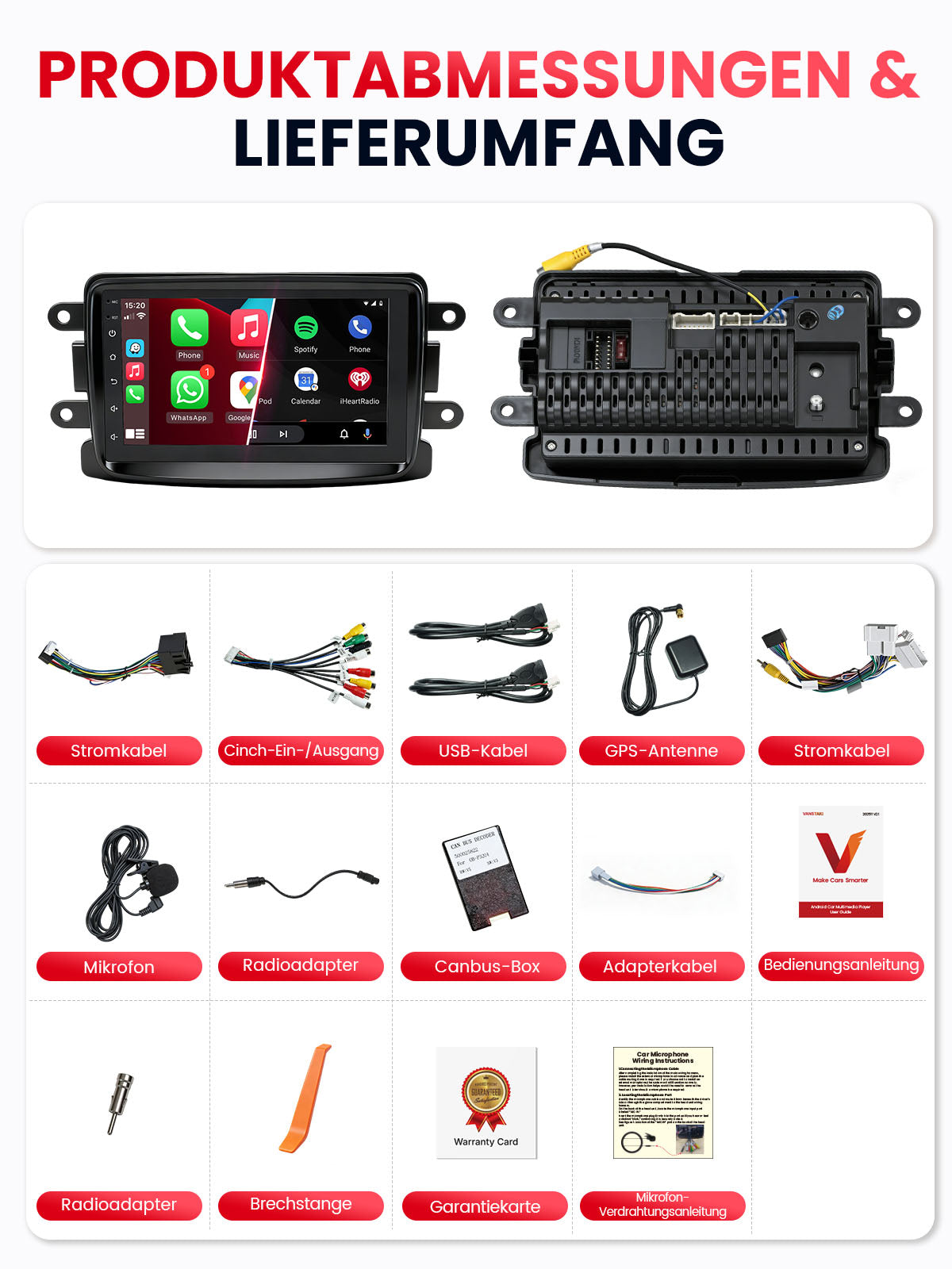 Car Stereo with Apple CarPlay & Android Auto for 2012-2021 Dacia (Model: CF7730-BQ20-DACIA)