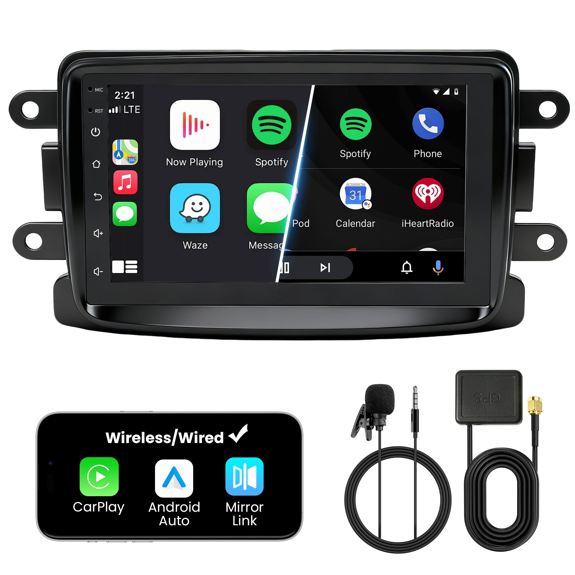 Car Stereo with Apple CarPlay & Android Auto for 2012-2021 Dacia (Model: CF7730-BQ20-DACIA)