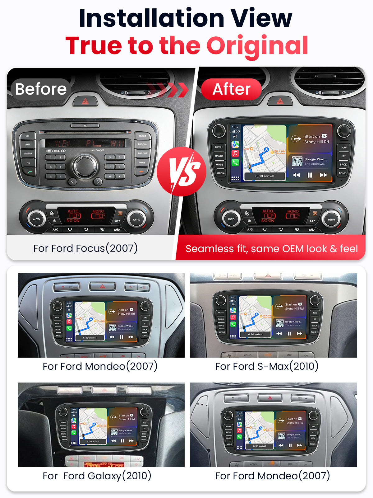 Car Stereo with Apple CarPlay & Android Auto for 2005-2013 Ford (Model: G7230-BQ20-FORD)