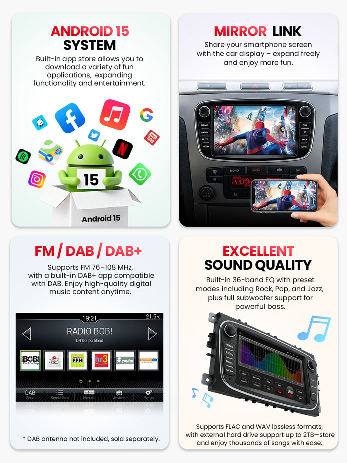 Car Stereo with Apple CarPlay & Android Auto for 2005-2013 Ford (Model: G7230-BQ20-FORD)