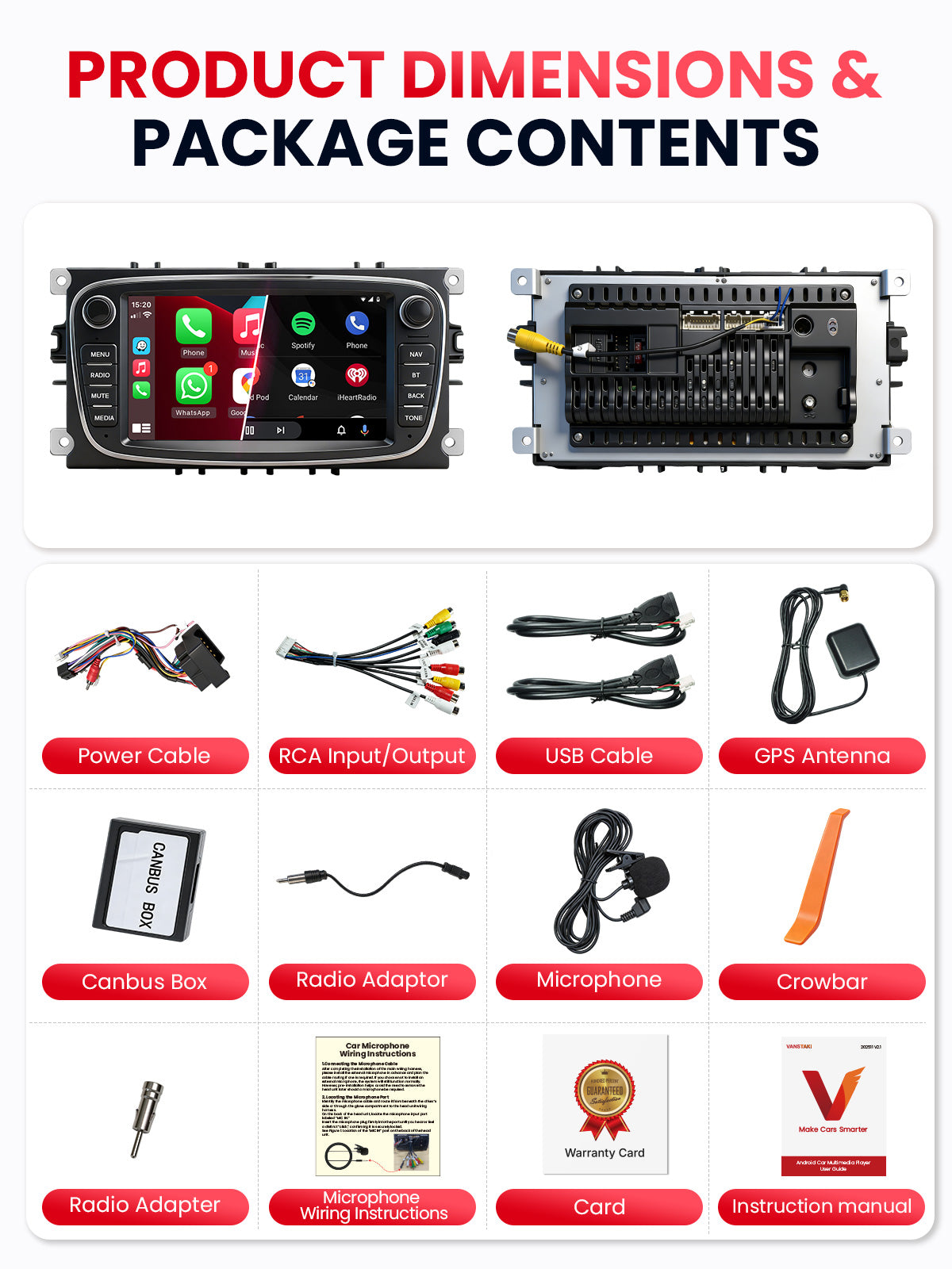 Car Stereo with Apple CarPlay & Android Auto for 2005-2013 Ford (Model: G7230-BQ20-FORD)