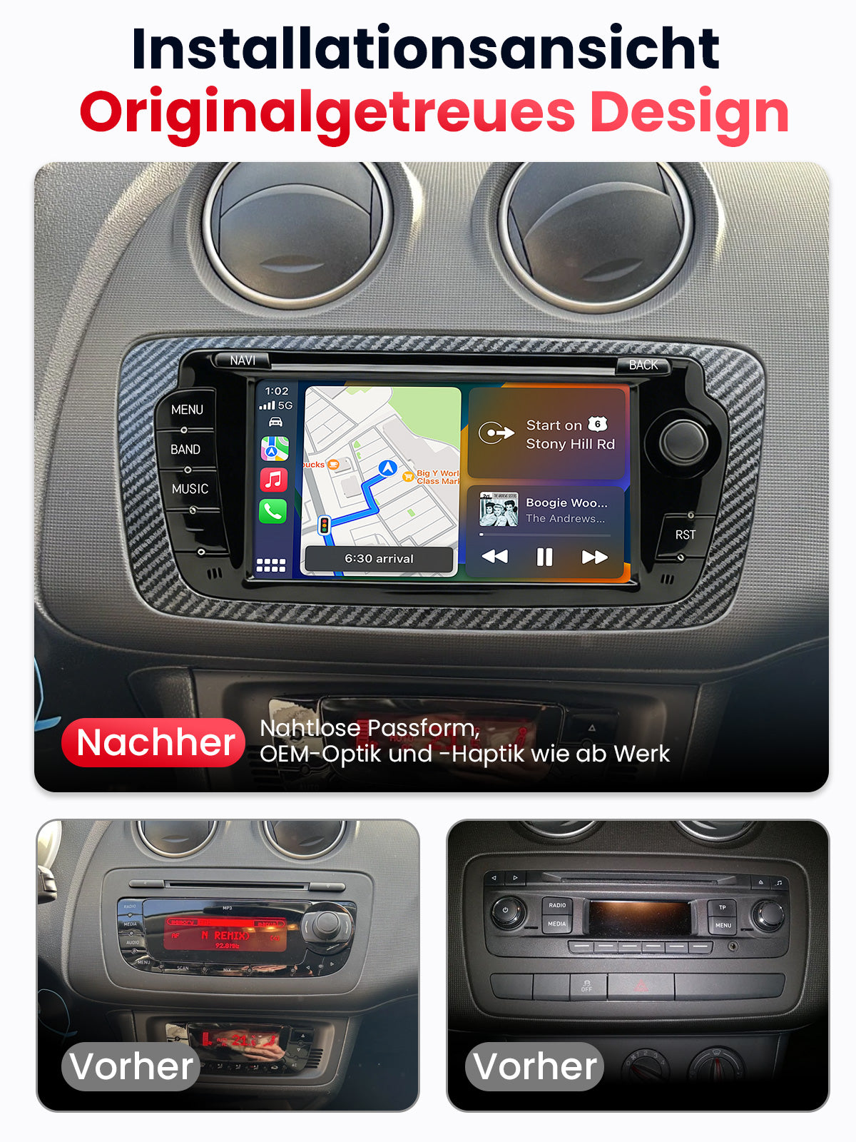 Car Stereo with Apple CarPlay & Android Auto for 2008-2013 SEAT Ibiza (Model: IBIZA-BQ20-SEAT)