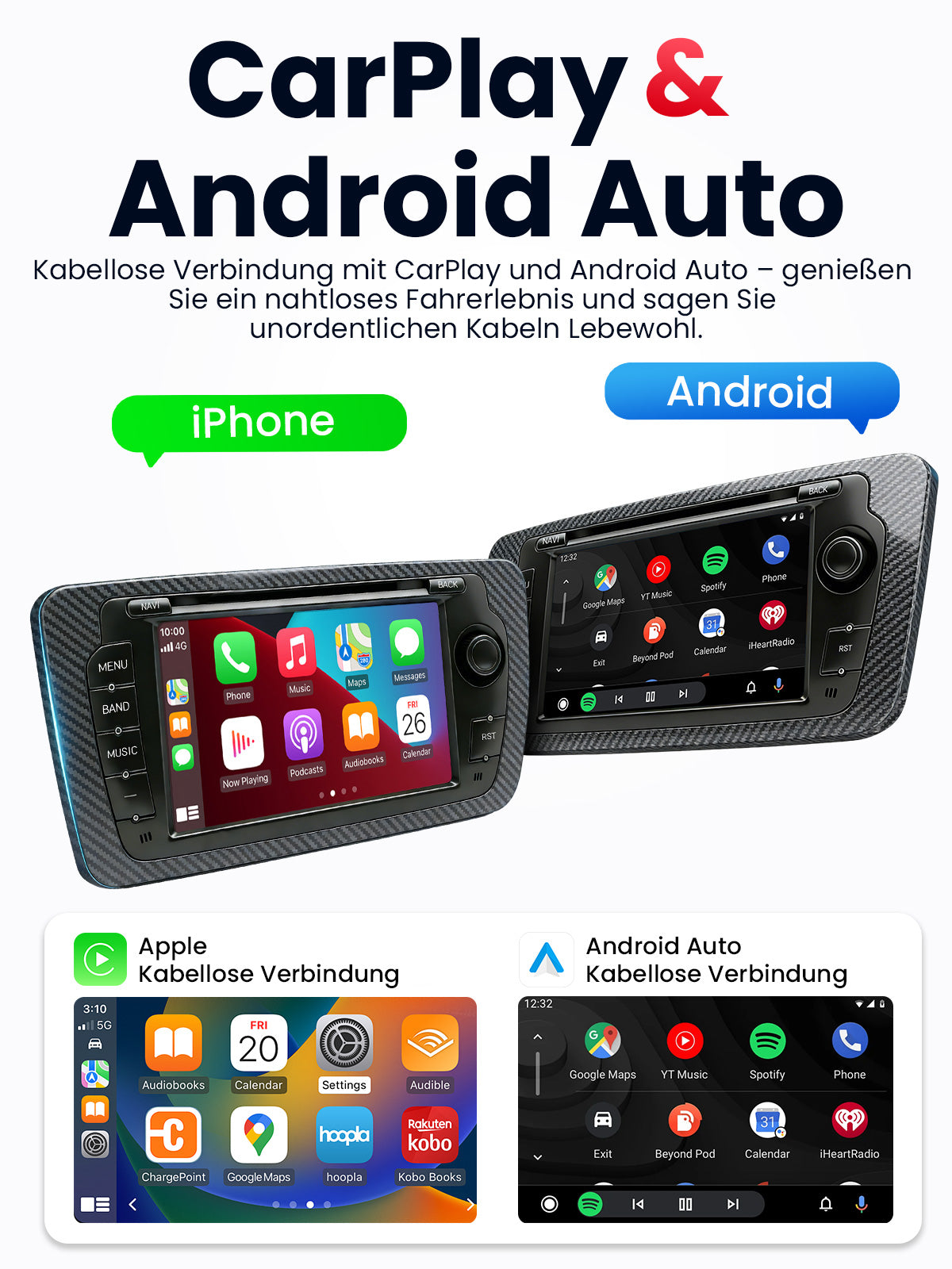 Car Stereo with Apple CarPlay & Android Auto for 2008-2013 SEAT Ibiza (Model: IBIZA-BQ20-SEAT)