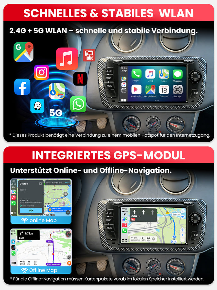Car Stereo with Apple CarPlay & Android Auto for 2008-2013 SEAT Ibiza (Model: IBIZA-BQ20-SEAT)