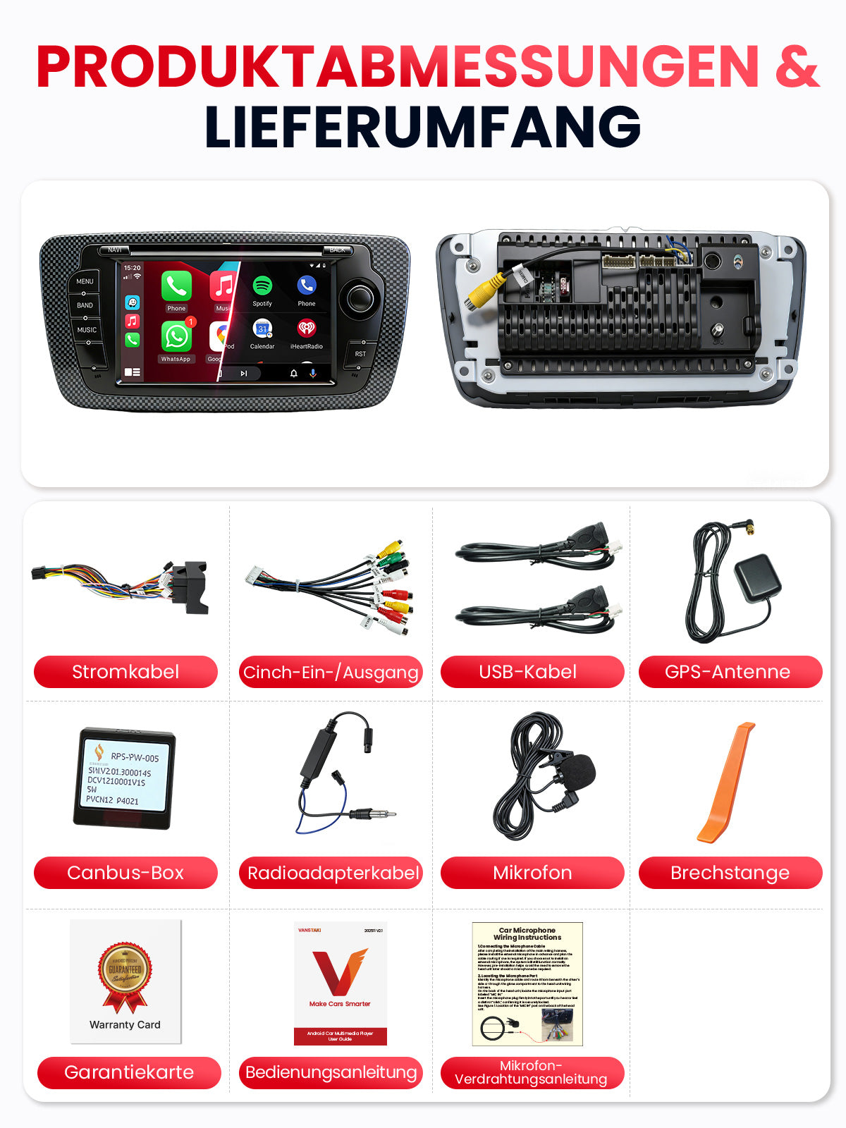 Car Stereo with Apple CarPlay & Android Auto for 2008-2013 SEAT Ibiza (Model: IBIZA-BQ20-SEAT)