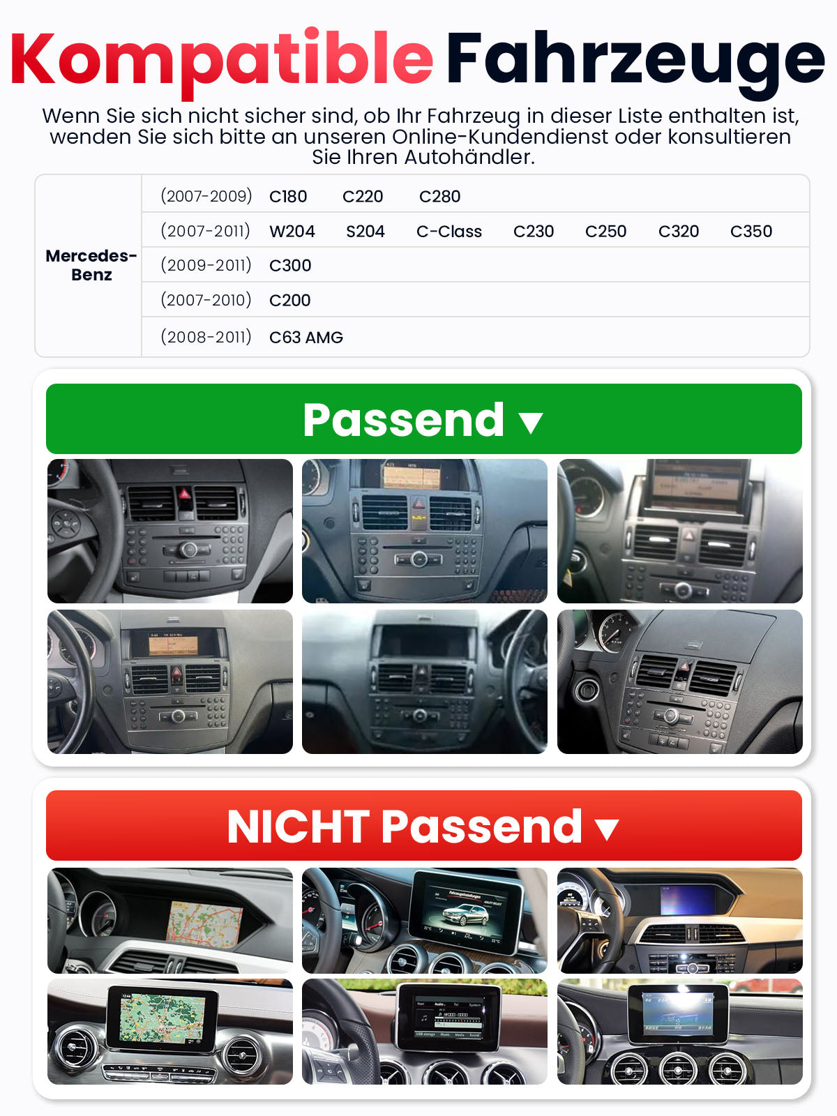 Car Stereo with Apple CarPlay & Android Auto for 2007-2011 Mercedes-Benz C-Class (Model: K811A-BQ20-MB-C)