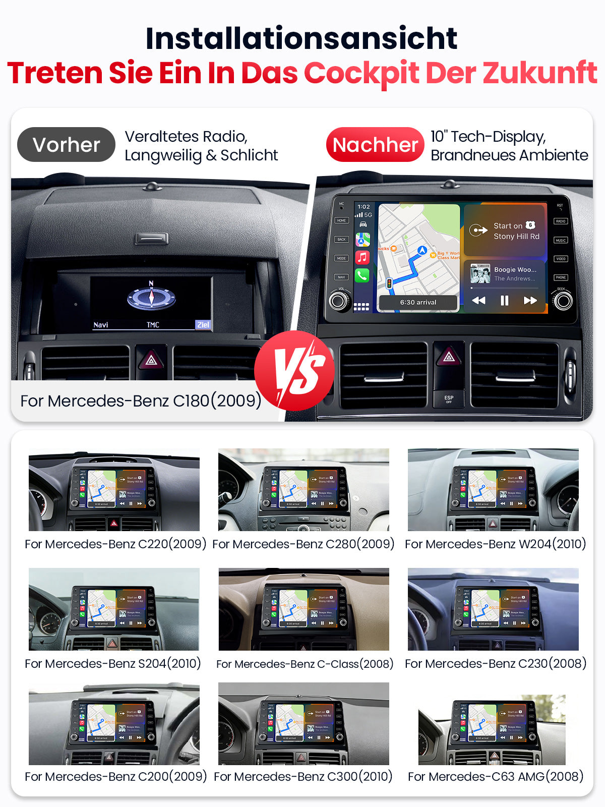 Car Stereo with Apple CarPlay & Android Auto for 2007-2011 Mercedes-Benz C-Class (Model: K811A-BQ20-MB-C)