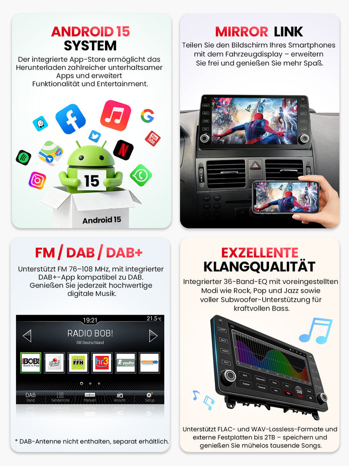 Car Stereo with Apple CarPlay & Android Auto for 2007-2011 Mercedes-Benz C-Class (Model: K811A-BQ20-MB-C)