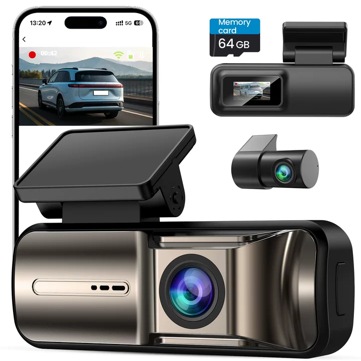 X3 4K+1080P Dash Cam Front and Rear, 5G WiFi, Metallic Gold
