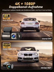 X3 4K+1080P Dash Cam Front and Rear, 5G WiFi, Metallic Gold