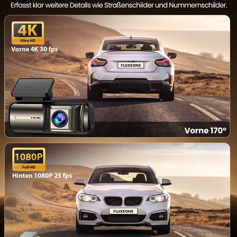 X3 4K+1080P Dash Cam Front and Rear, 5G WiFi, Metallic Gold
