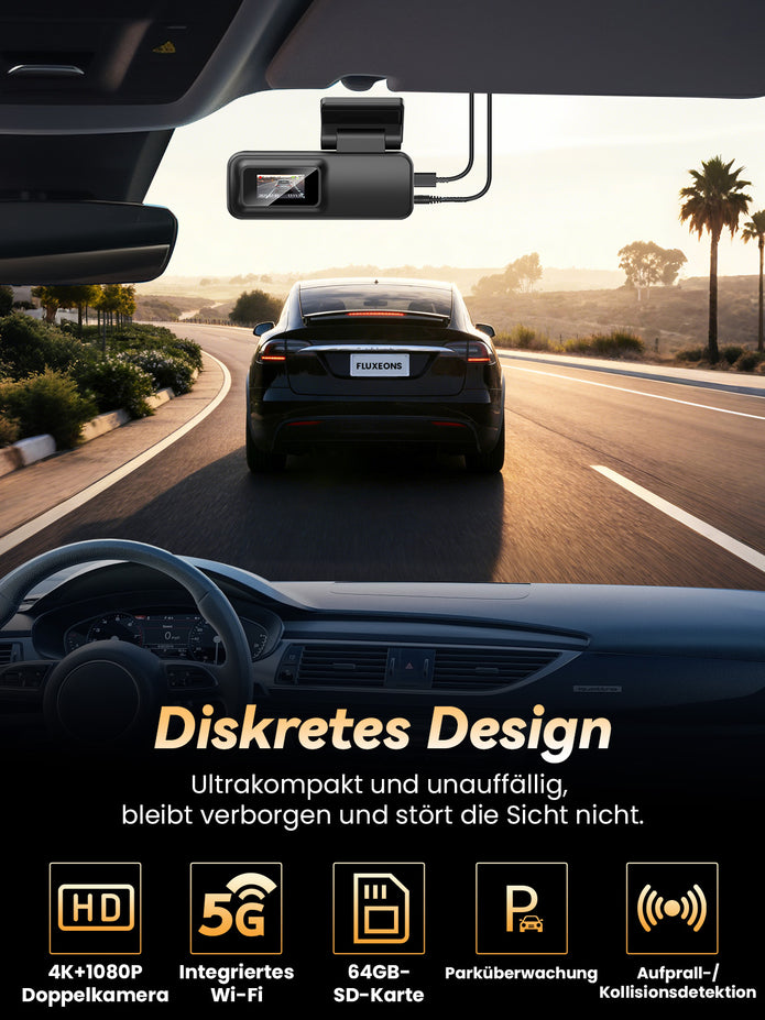 X3 4K+1080P Dash Cam Front and Rear, 5G WiFi, Metallic Gold