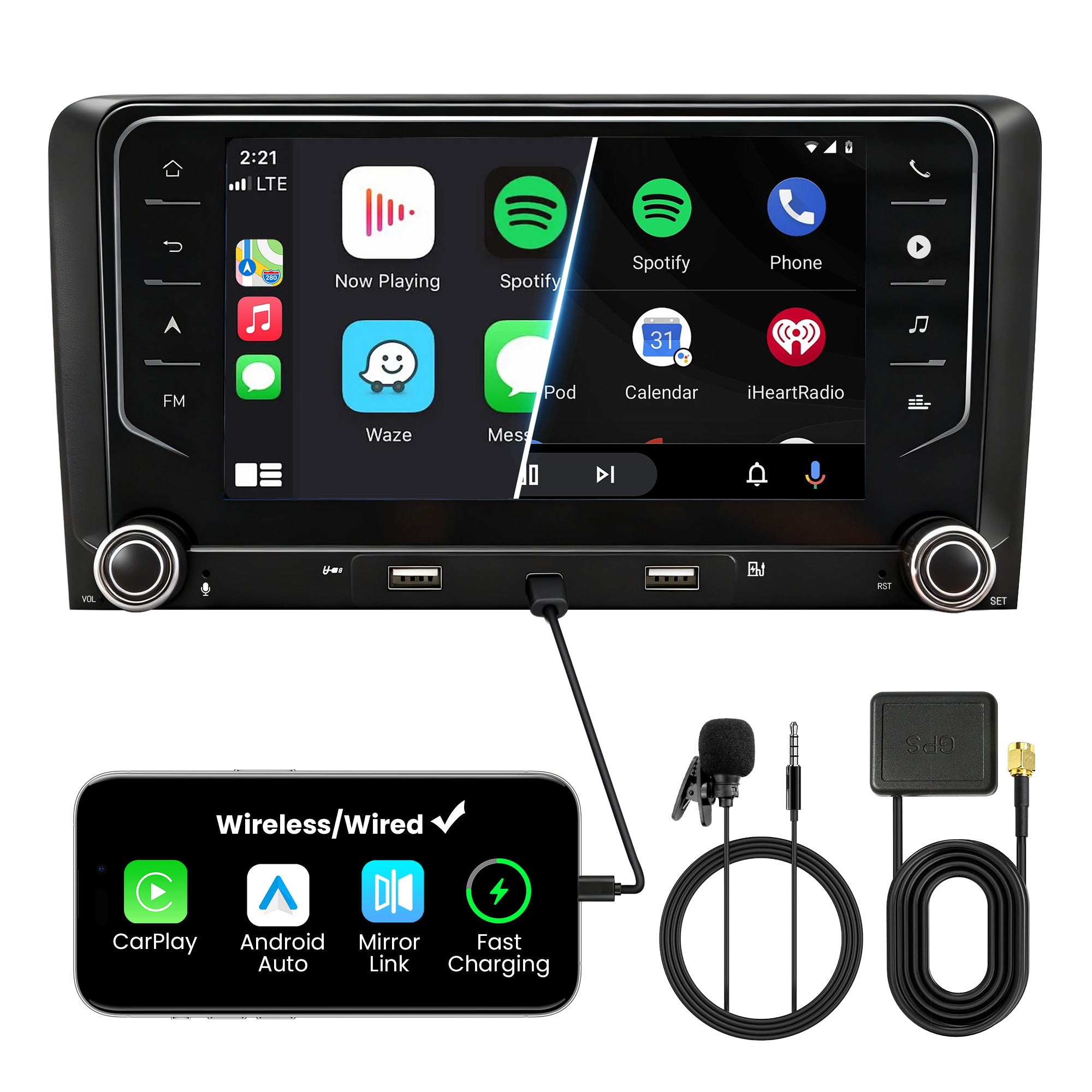 Car Stereo with Apple CarPlay & Android Auto for 2003-2012 Audi A3 (Model: 7709-BQ20-AUDI-A3)