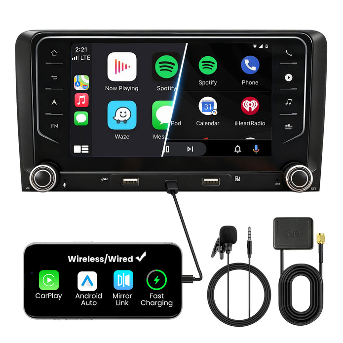 Car Stereo with Apple CarPlay & Android Auto for 2003-2012 Audi A3 (Model: 7709-BQ20-AUDI-A3)