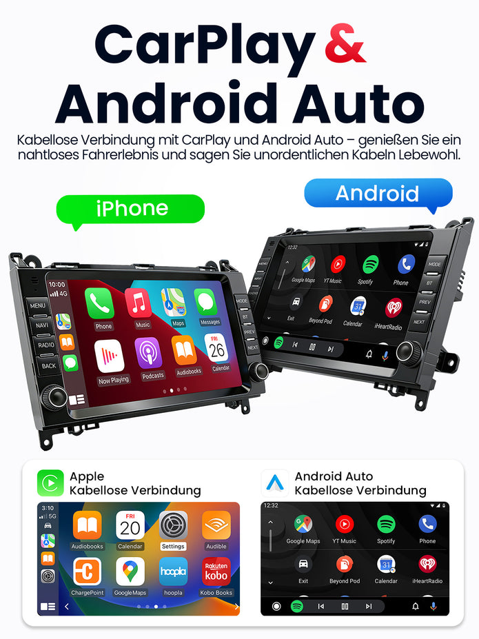 Car Stereo with Apple CarPlay & Android Auto for Mercedes-Benz A-Class(W169), B-Class(W245), Sprinter(W906) (Model: XT04-BQ20-MB-B)
