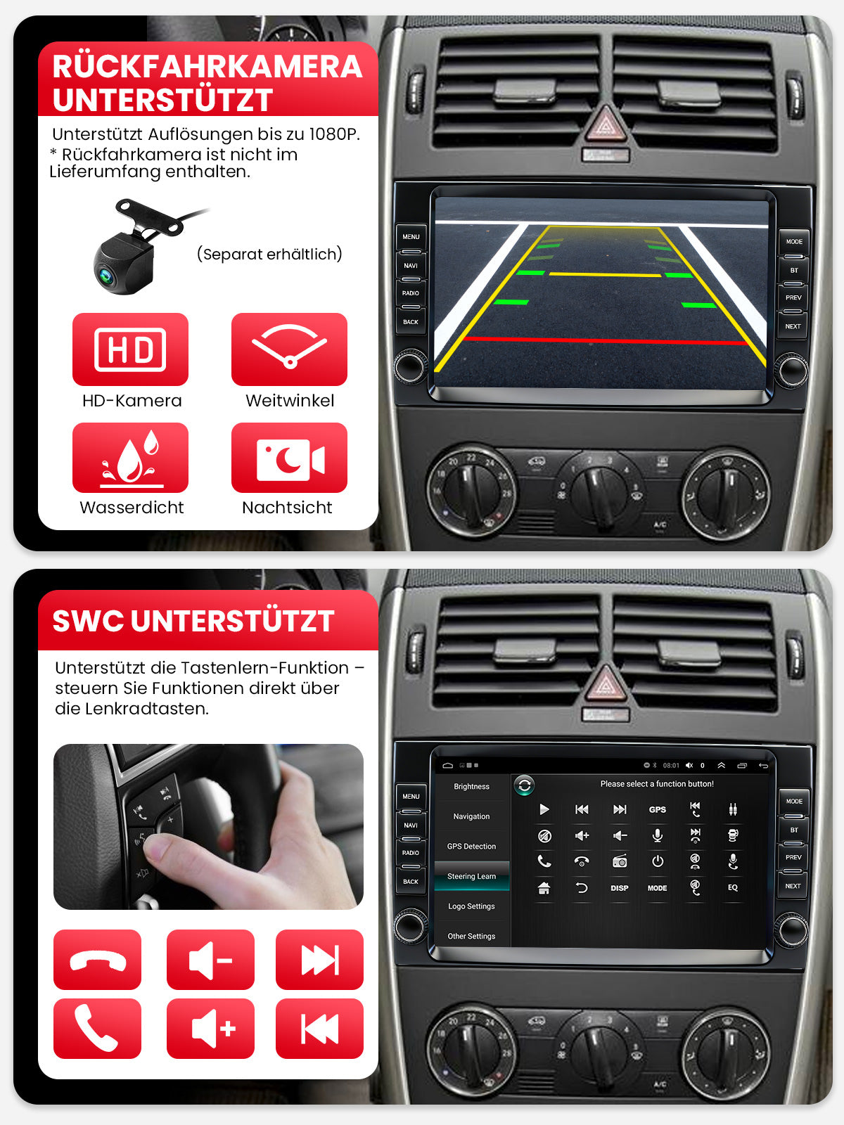 Car Stereo with Apple CarPlay & Android Auto for Mercedes-Benz A-Class(W169), B-Class(W245), Sprinter(W906) (Model: XT04-BQ20-MB-B)