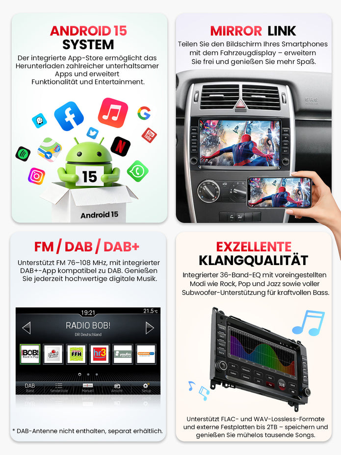 Car Stereo with Apple CarPlay & Android Auto for Mercedes-Benz A-Class(W169), B-Class(W245), Sprinter(W906) (Model: XT04-BQ20-MB-B)