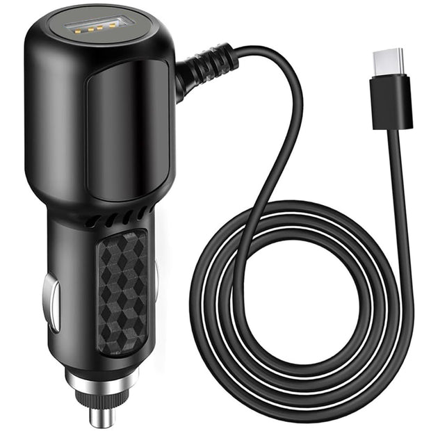 Type C Cigarette Charger with USB Port for Dash Cam, 5V 2A Max, 11.5 Feet