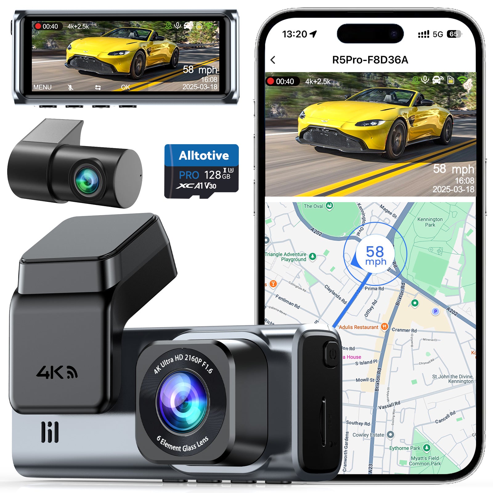 Rideon R5 Pro R5 Pro Dash Cam 4K + 2,5K avec Wi-Fi 5G et GPS – Alltotive