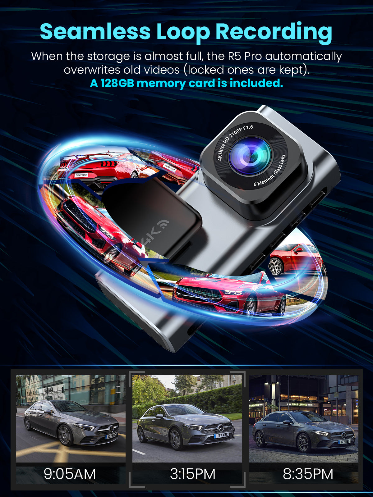 R5 Pro 4K+2.5K Dash Cam with 5G WiFi & GPS