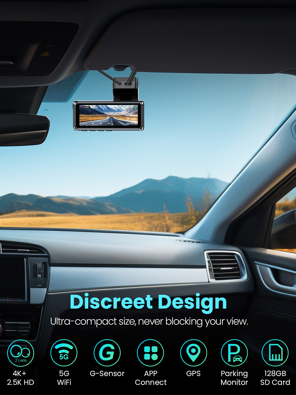 R5 Pro 4K+2.5K Dash Cam with 5G WiFi & GPS